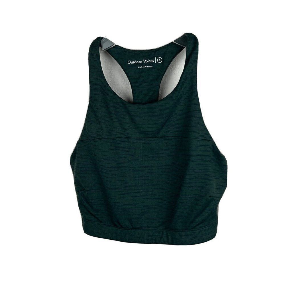 Outdoor Voices Move Free Crop Top S Womens Green Stretch Sports Bra Nylon Blend